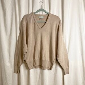 Vintage 80s Christopher Hayes Beige V-Neck Sweater Large 100% Cotton Boxy Fits L